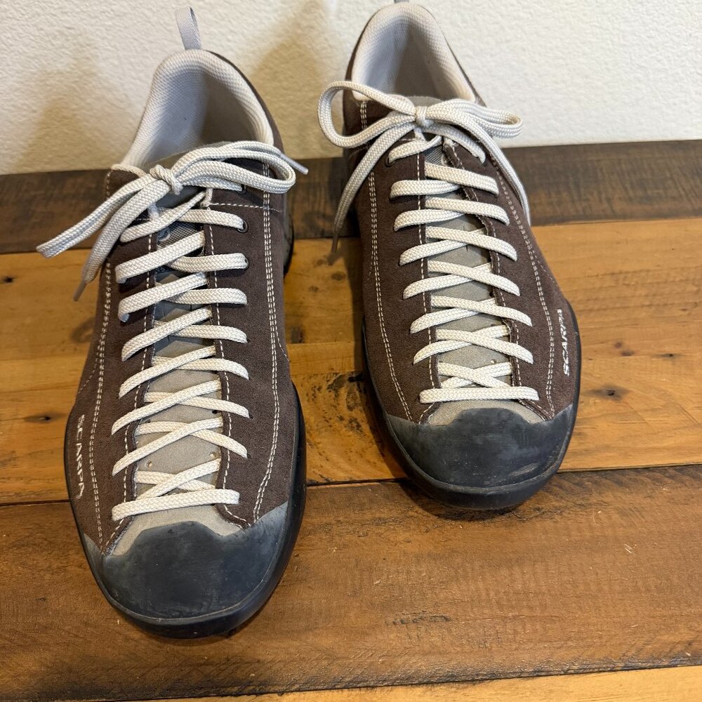Mens 11.5 Scarpa Mojito Dark Brown Shoes Suede-Leather White-Stitch Lace Sporty - Picture 3 of 13